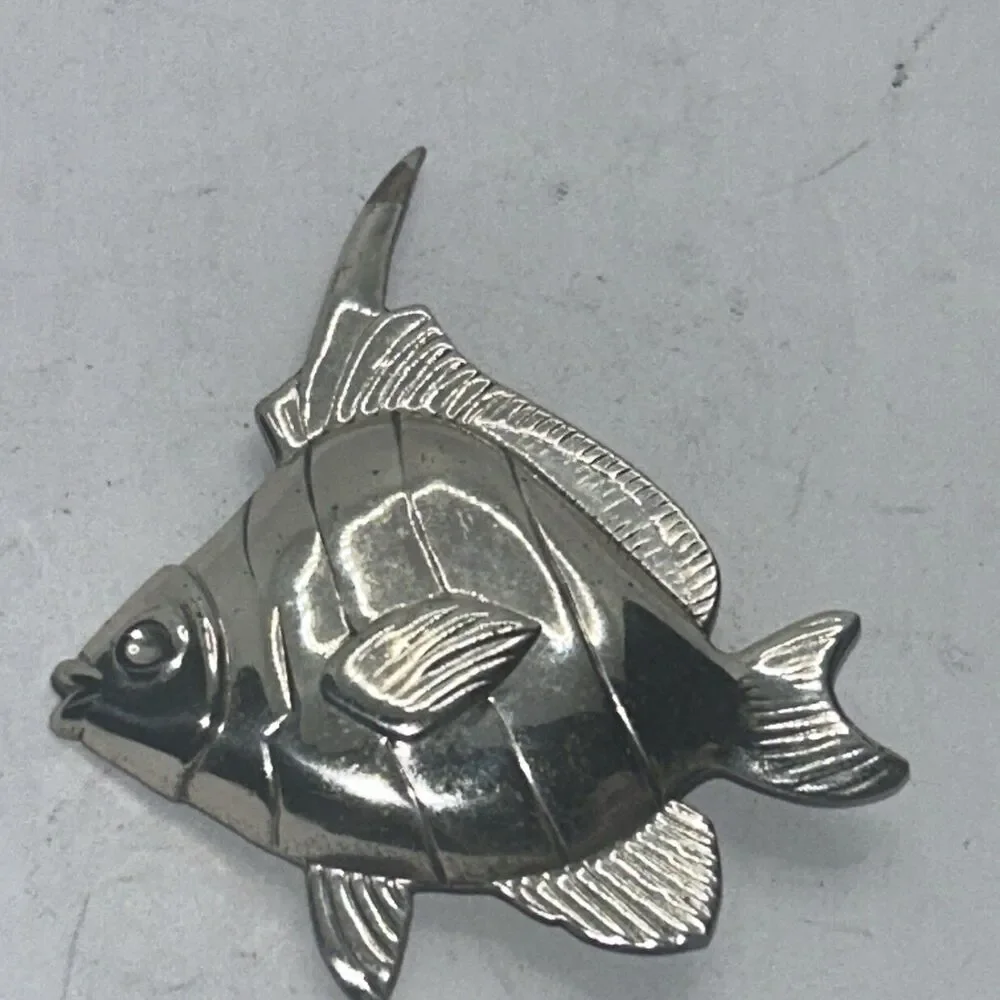 Vintage Signed Sterling Lang Ocean Fish Figure Brooch, 925